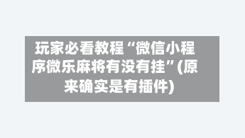 玩家必看教程“微信小程序微乐麻将有没有挂”(原来确实是有插件)-第2张图片