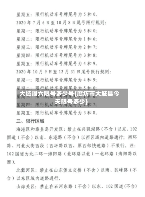 大城周六限号多少号(廊坊市大城县今天限号多少)